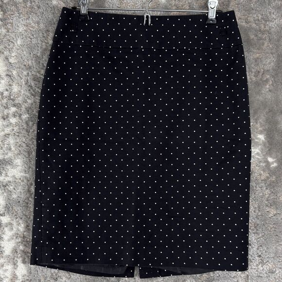 Liz Claiborne Sz 6 Career Cotton Blend Polka Dot Knee Length Pencil Skirt Black - Picture 1 of 8